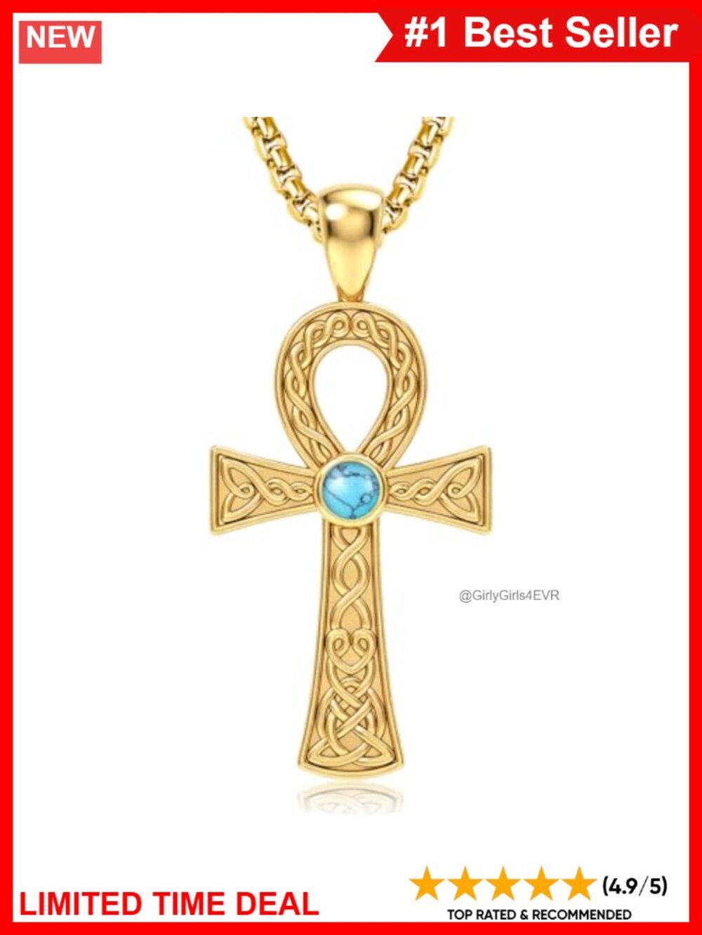 925 Sterling Silver Celtic Knot Ankh Cross Necklace Turquoise Pendant